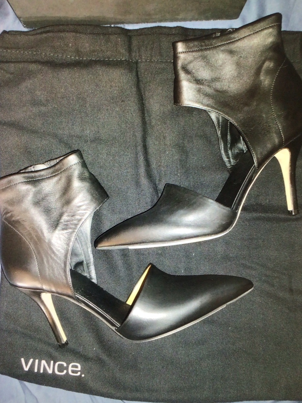 Vince Black Pointed-Toe Cutout Ankle Heels
